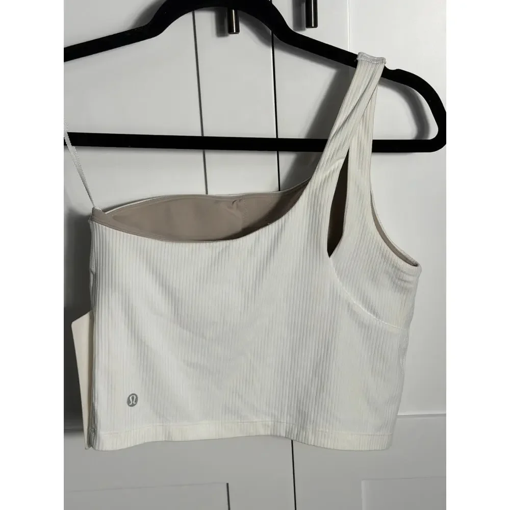 Lululemon Ribbed Nulu Asymmetrical Yoga Tank White Size 8 NWT Built In Bra - Picture 2 of 6